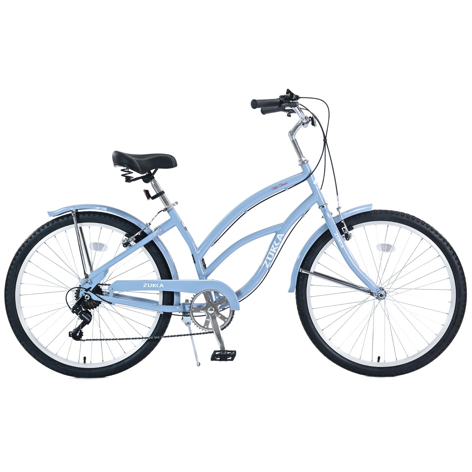 7 Speed Bicycles 26" Women's beach Cruiser Bike with Double V brakes, Light Blue