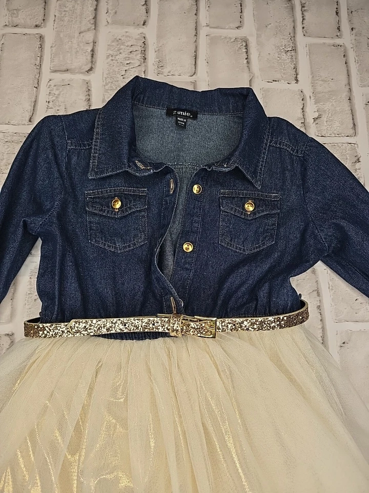 Menina 6x Vestido de Natal em Denim & Tule - Imagem 2 de 4