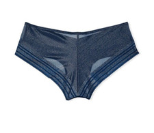 VICTORIA'S SECRET XL NO SHOW CHEEKY PANTY SHIMMER MESH BACK BLUE NEW