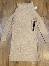 Banana Republic Womens Sweater Dress Light Brown Size XS Mock Trutle Neck Petite