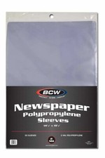 50 Count Pack BCW 14x19 Newspaper Sleeves 14 1/8 X 19 1/8 Clear Poly 2 Mil