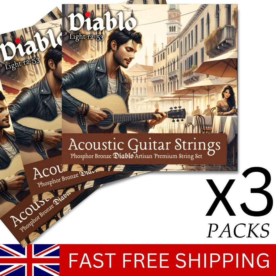 Acoustic Guitar Strings 3x Sets - Phosphor Bronze - Diablo - Light Gauge 12-53