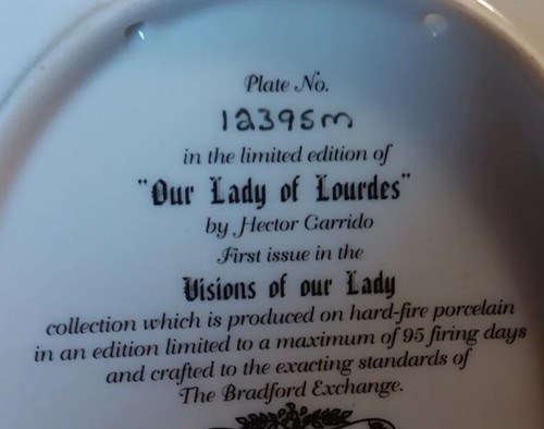 Our Lady of Lourdes OVAL PLATE by Hector Garrido 1st Issue Visions of Our Lady - Picture 9 of 11