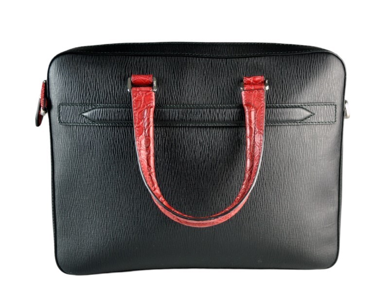 $1,800 NEW Salvatore Ferragamo Gancini Black Leather Red Crocodile