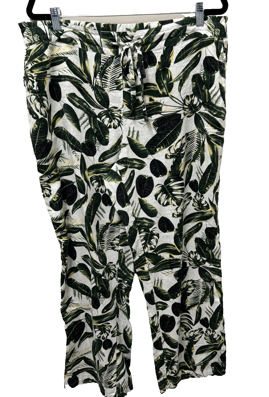 Per Se Womens Pants 1X  Green  PALM LEAF  Print Linen Tropical  Beach Resort