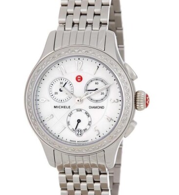 (ON SALE) New Michele Diamond Jetway Mother Of Pearl Dial Watch Retail $1800