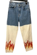 Carmar Jeans Women Size 25 White Blue High Waist Tapered Leg Fire Flame Bottoms