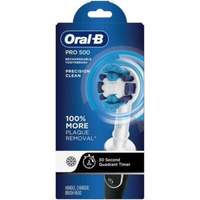 ORAL-B PRO 500 RECHARGEABLE TOOTHBRUSH PRECISION CLEAN 100% MORE PLAQUE REMOVAL