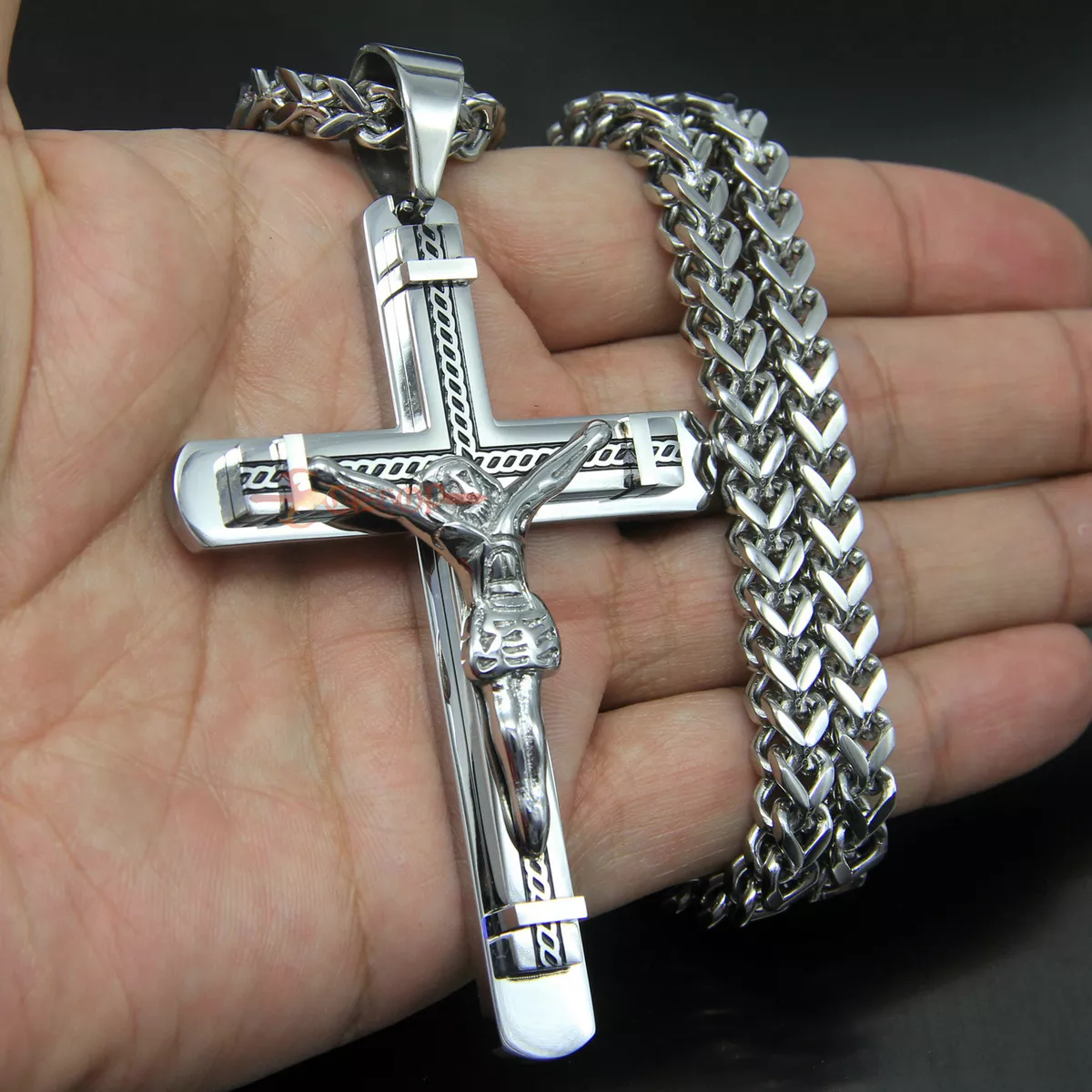 Heavy Catholic Jesus Christ INRI Cross Crucifix Stainless Steel