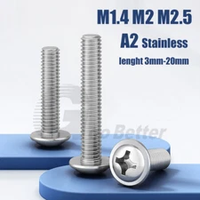Small Phillips Flange Pan Head Tapping Screw Flat Tail A2 Stainless M1.4 M2 M2.5