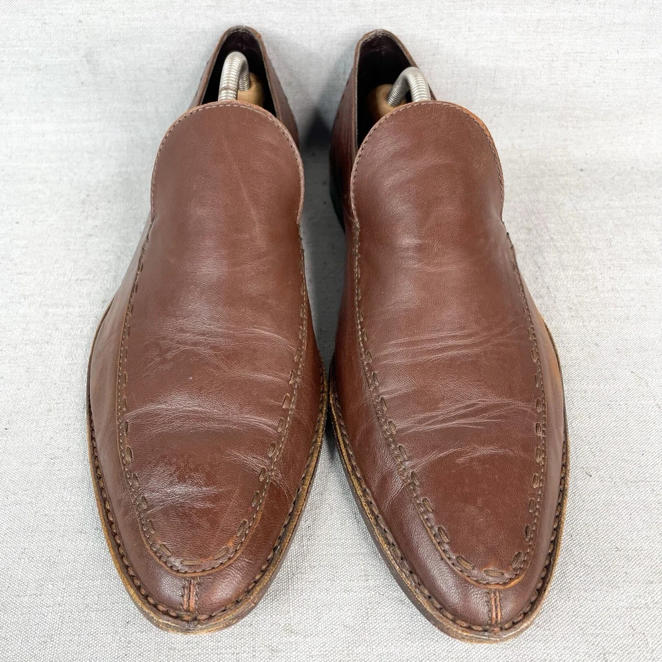 Z Zegna Mens 10D/ 11 Loafers Brown Leather Apron Toe Shoes A0177X Handmade Italy - Image 4 of 4