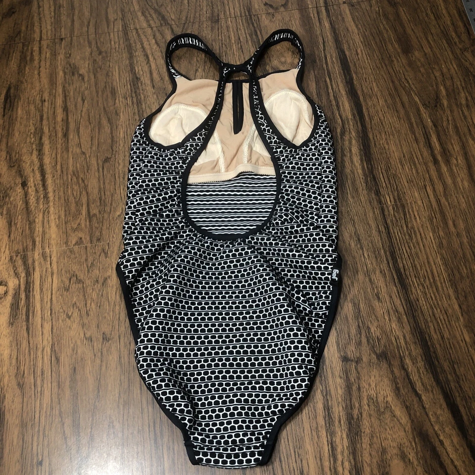 Traje de baño vintage JAG de una pieza talla 14 jacquard texturizado geométrico hecho en EE. UU. B&W Foto 3 de 4