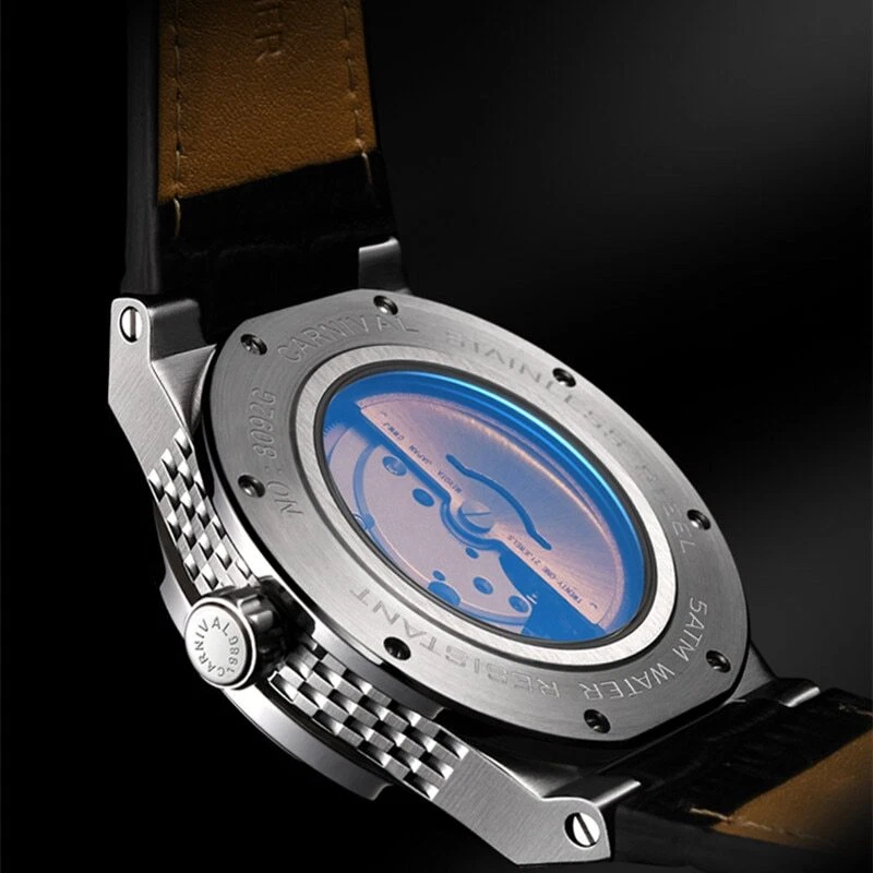 Reloj CARNAVAL Automático Correa Cuero Esfera 41mm Resistente al Agua Estilo Empresarial Foto 3 de 4
