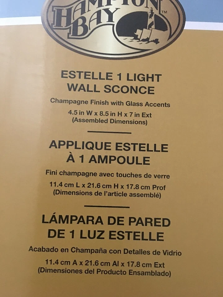 Aplique de pared 2 X Hampton Bay Estelle acabado champán de 1 luz con detalles de vidrio Foto 3 de 4
