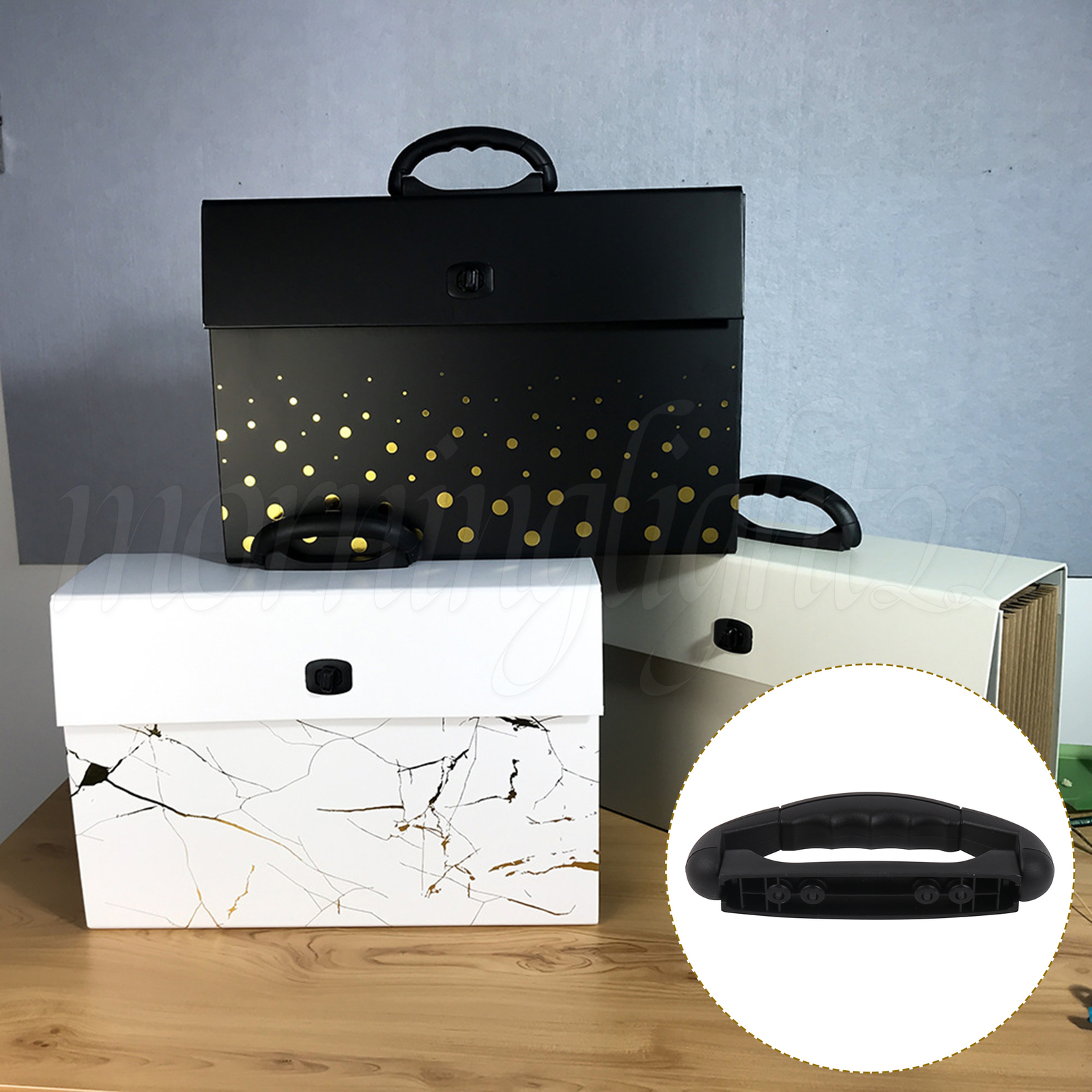 Suitcase Handle for Plastic Luggage Part 6.89 Inch Length B007 with Screws Black-image