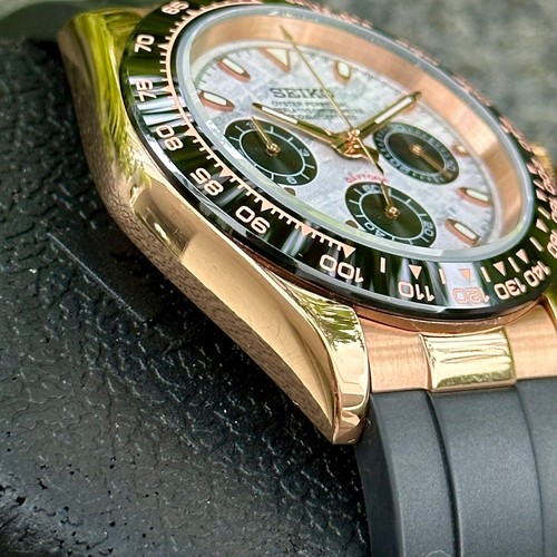 Seikmod ChronoTona | Cronografo Meteor Quadrante Oro Rosa NH38 Zaffiro Aut - Foto 4 di 7