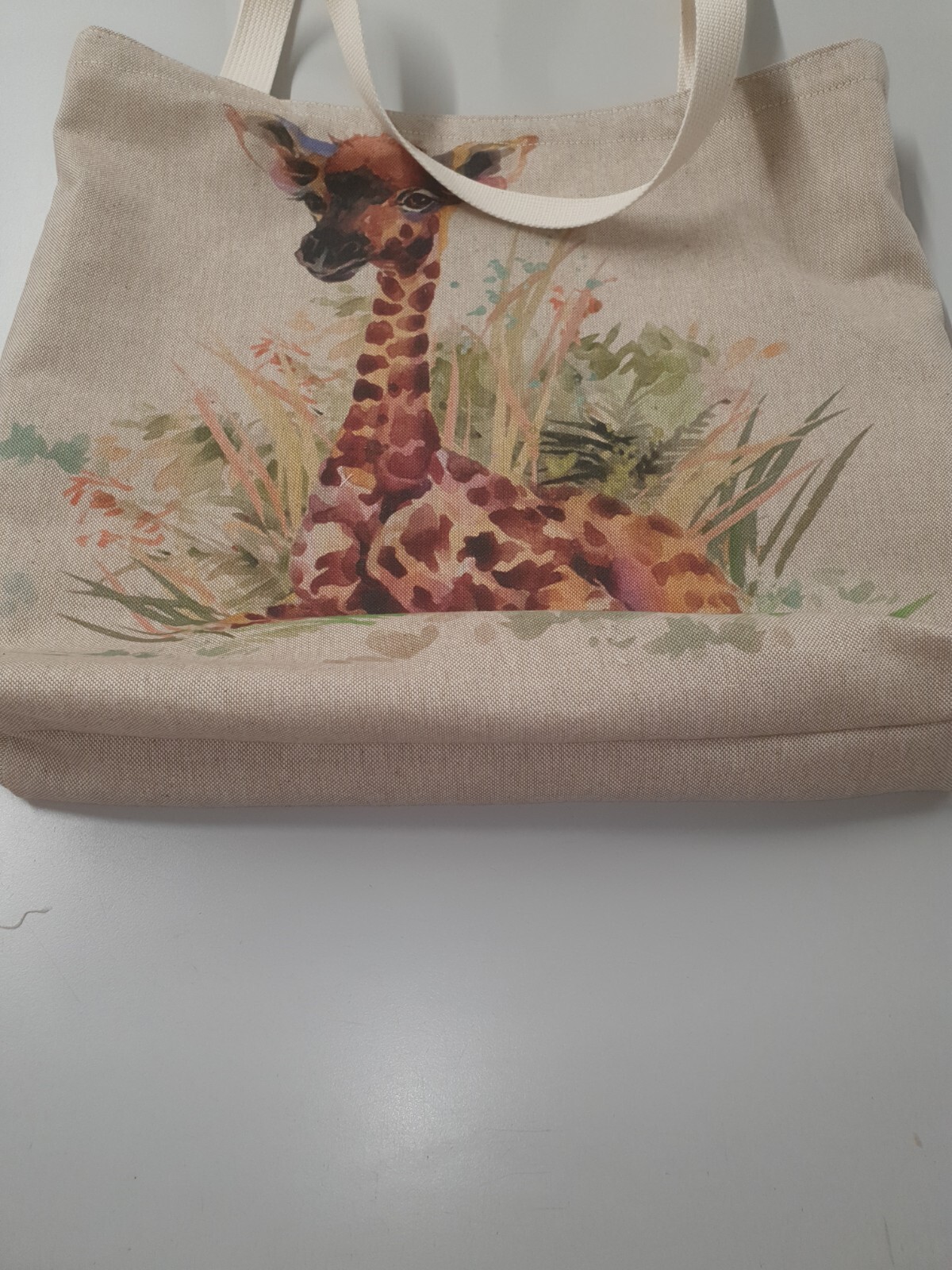 Baby Giraffe Large Linen Cotton Tote Bag Fully Lined Sturdy Straps Bag