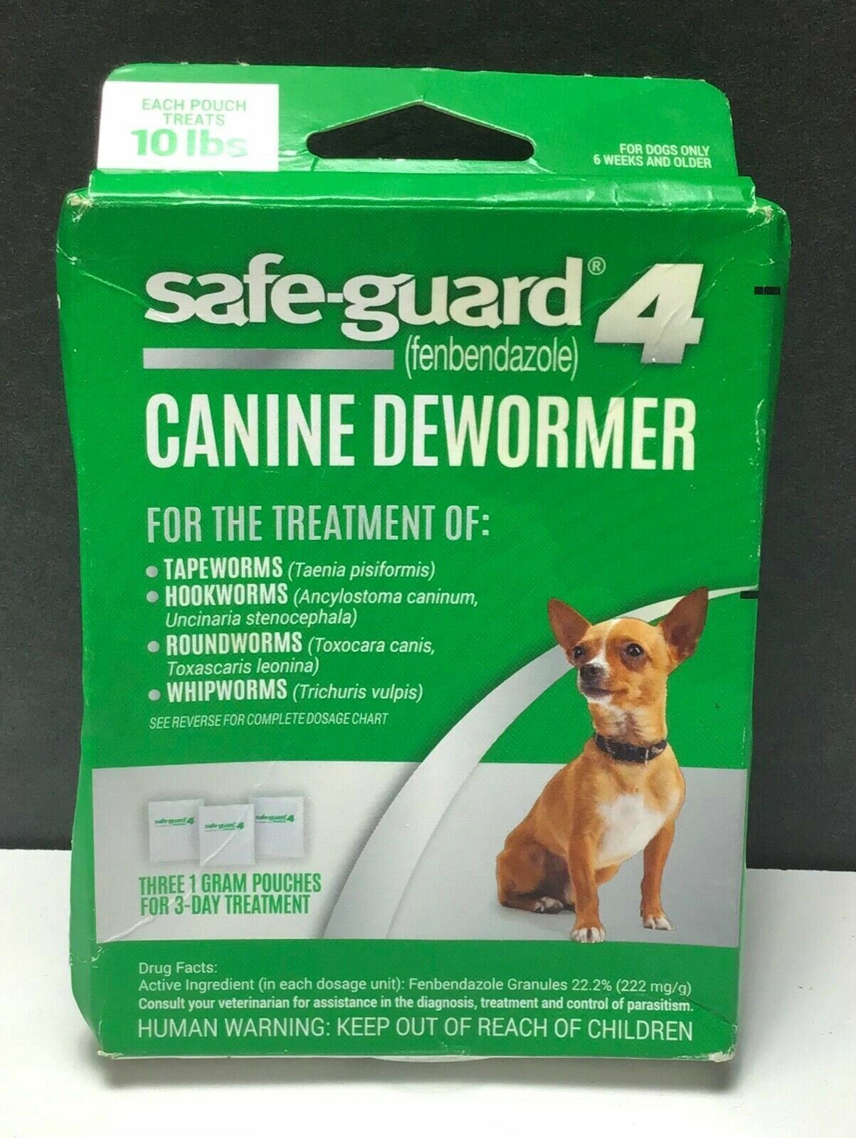 Safe-Guard Canine Dog De-wormer / 3 Pouch Pack / 10lb Per Pouch / 09/2022