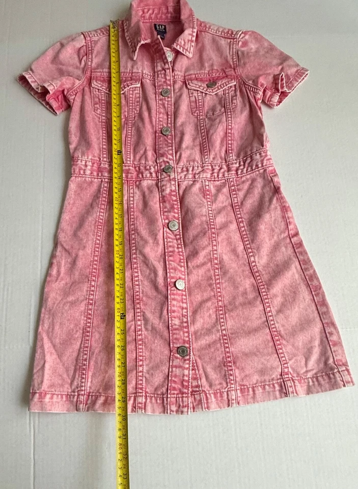 Gap Girl’s Casual Spring Pink Acid Wash 100% Cotton Denim Shirt Dress Size Large - Image 3 of 4