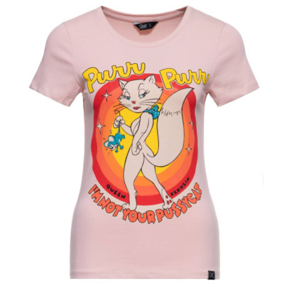 Queen Kerosin Damen Cartoon-Print T-Shirt ''Pur Pur'' in Peachskin