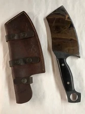 Meat Cleaver & Leather Scabbard Stainless Steel 7”x 4" Blade 12” Over-All Length
