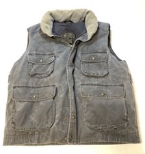 VTG Mens Eddie Bauer Goose Down Distressed Canvas Puffer Utility Vest XL Gray