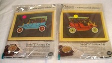 2 Previously Owned Vintage Paragon Antique Car Needlepoint Craft Kits 9 x 11