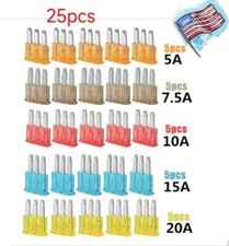 25PCS 5A 7.5A 10A 15A 20A Micro3 Fuse ATL Car Blade Fuses Assortment Kit 3 Prong