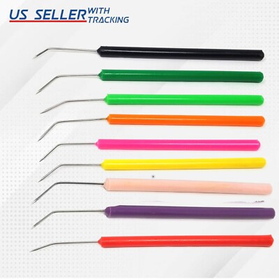 12 Pcs Dissecting Teasing Needle Angled Pointed Tip with Plastic Handle Set