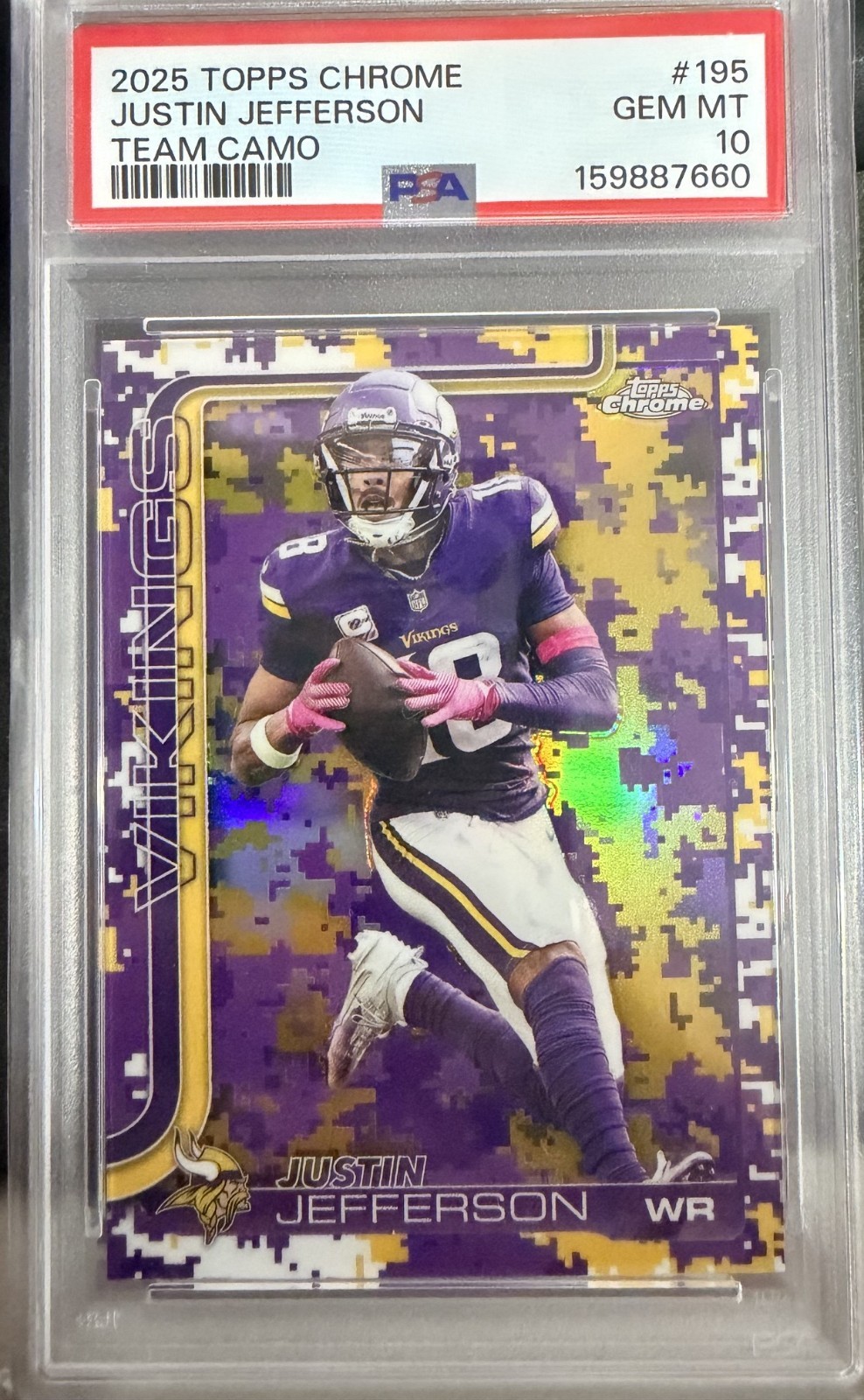 2025 Topps Chrome Justin Jefferson TEAM CAMO VARIATION #195 PSA 10 GEM MINT SP