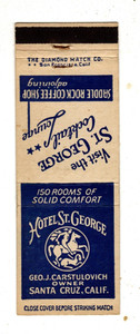 HOTEL ST. GEORGE matchbook matchcover - SANTA CRUZ, CALIFORNIA