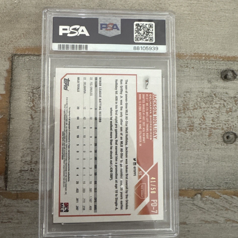 2023 Topps Pro Debut - Jackson Holliday Chrome Refractor Auto /50 #PDC-7 PSA 8 - Image 2 of 2