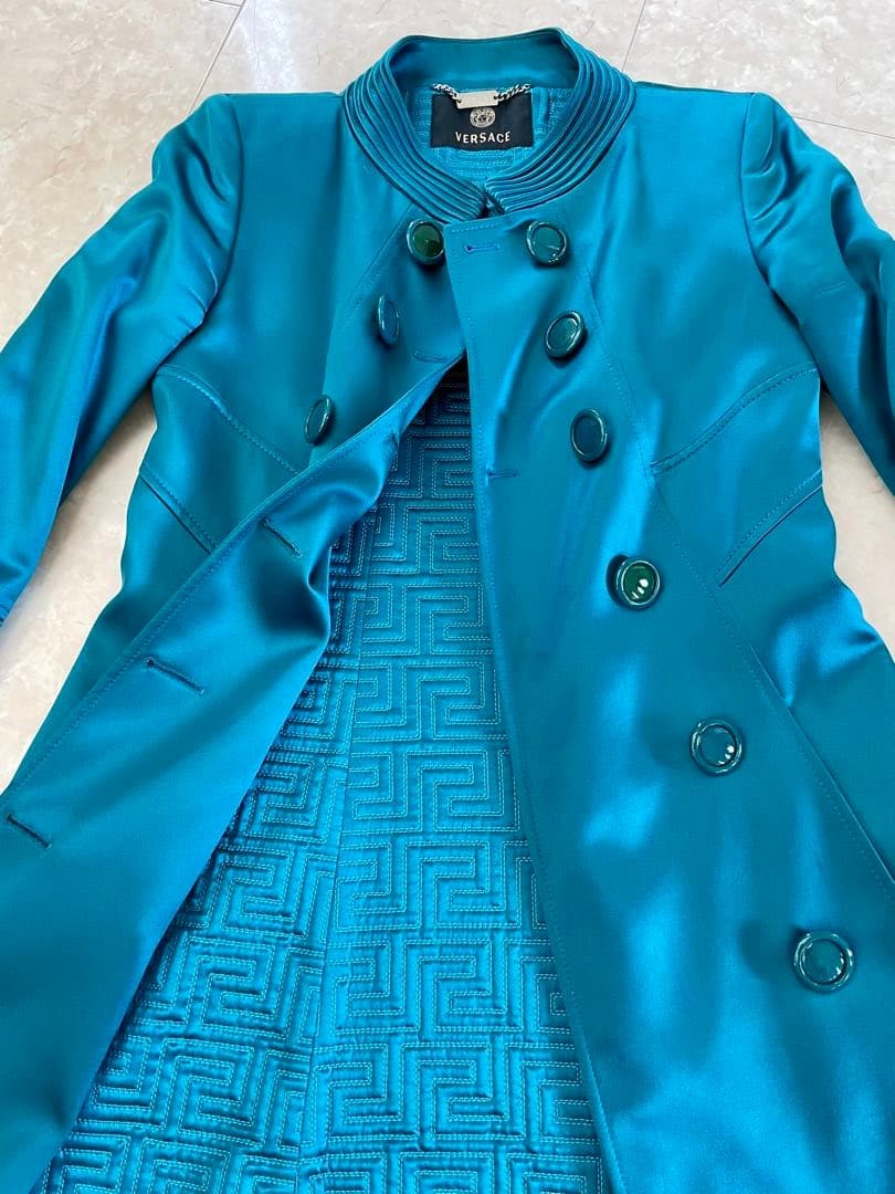 USED VERSACE TURQUOISE COLLARLESS JACKET SIZE 38 GOOD thumbnail 5