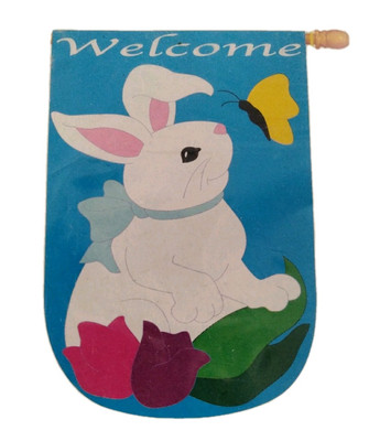 Meadow Creek Bunny and Tulips Decorative Garden Flag 28x40'' Easter New