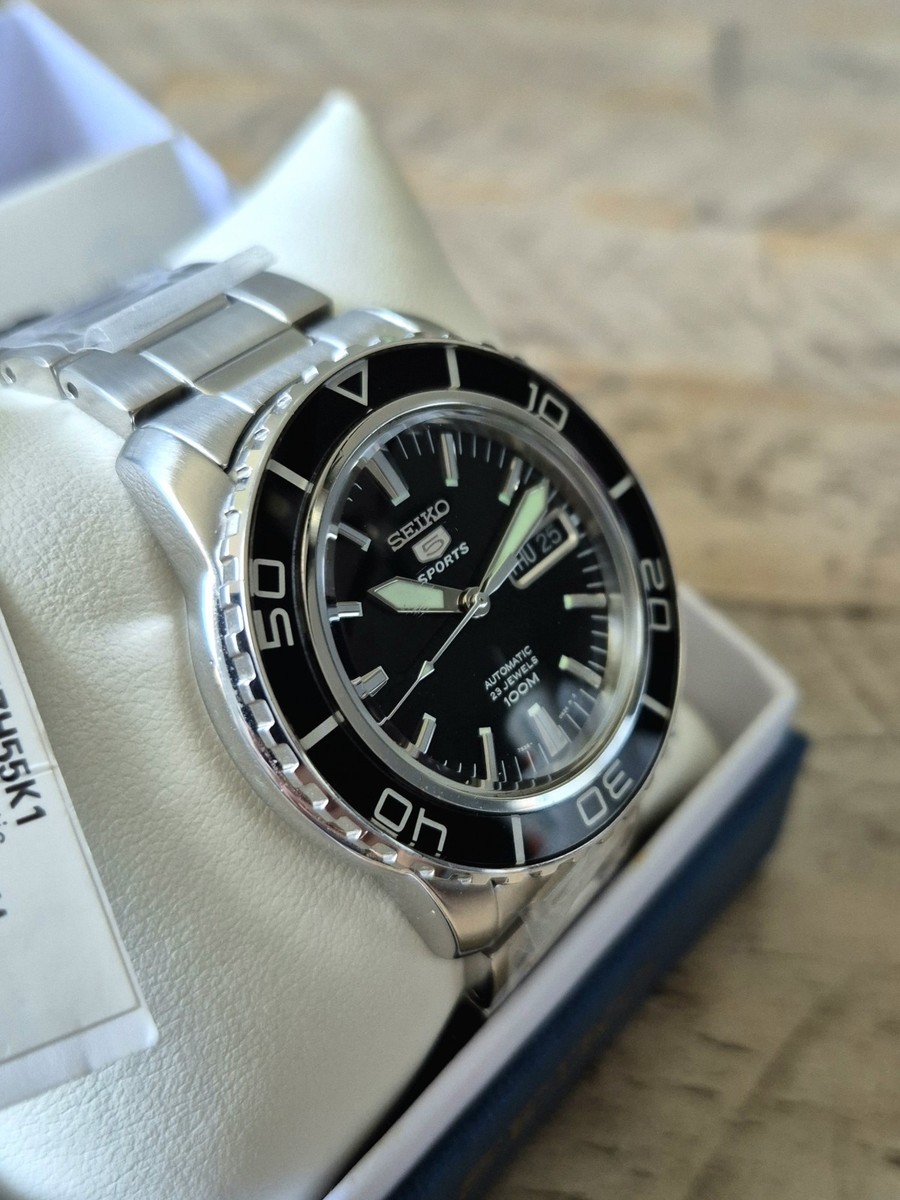 Seiko 5 Sports Automatic Dive Watch Black Dial SNZH55 Fifty Five