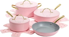 Paris Hilton Iconic Nonstick Pots and Pans Set, Multi-layer 10-Piece, Pink