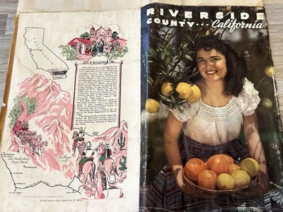 Original Vintage Riverside County CA Historic Roads To Romance Pictorial Map