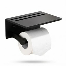 Toilet Paper/Phone Holder w/Shelf Black Anti-Rust Aluminum Tissue Roll