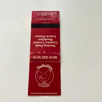 The Red Hen Country Kitchen San Diego CA Vintage Matchbook Cover TMB79-2