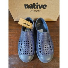 Native Jefferson Bling Shoes Kids C11 Onyx Glitter Slip On Perforated EVA