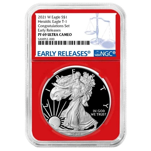 2021-W $1 1-oz T-1 Proof American Silver Eagle Congratulations Set NGC PF69UC