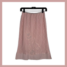 Vintage Pink Lace Half Slip Embroidered Floral Lingerie Midi Skirt XS/S