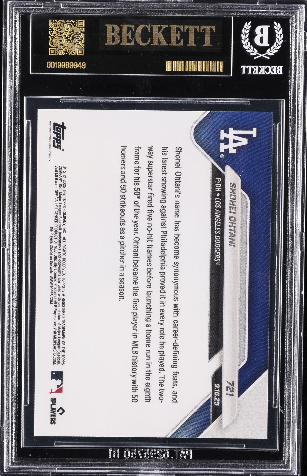 2025 TOPPS NOW #721 SHOHEI OHTANI BGS 10 BLACK LABEL view 2