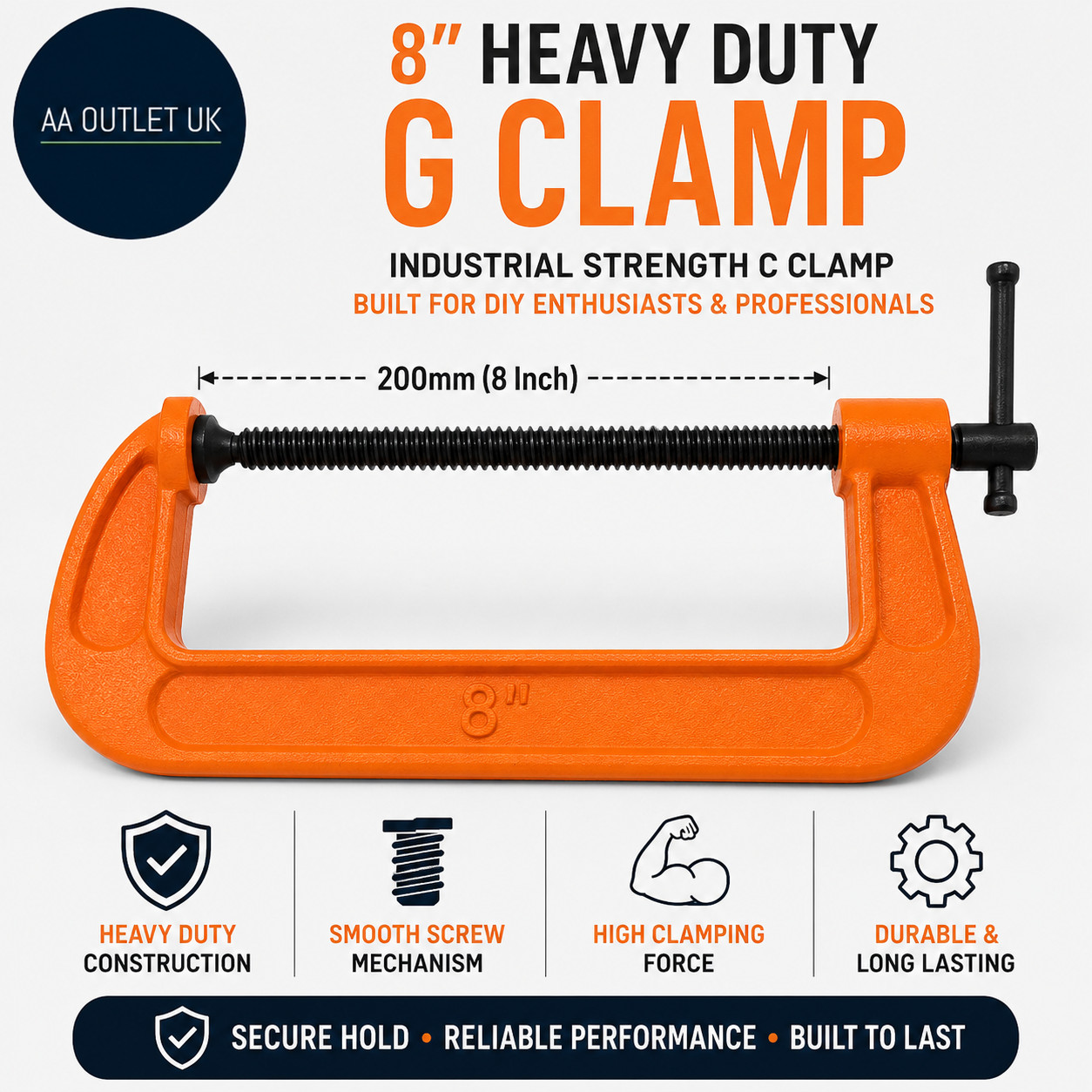 ASelected GClamp 8Inch Heavy Duty Industrial Strength Set DIY Enthusiasts Orange