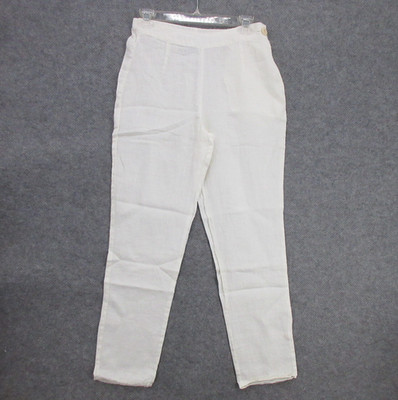 FLAX Designs Linen Pants XS White Pedal Pusher Side Button Elastic Waistband New