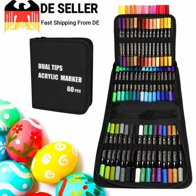 60 Farben Acrylstifte für Steine Wasserfest  Dual Tip Acrylmarker Multimarker DE