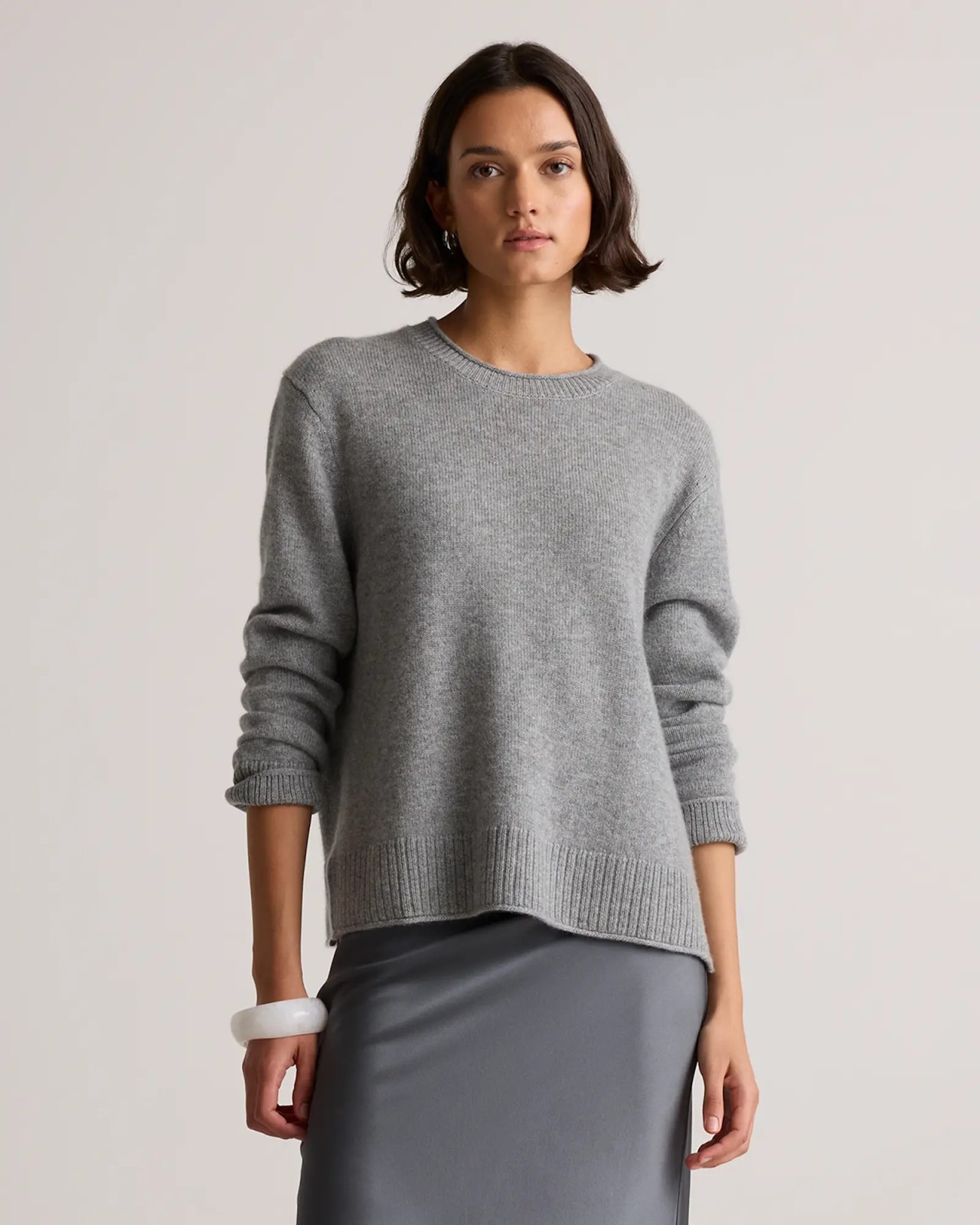 NWT! Quince Large Heather Grey 100% Mongolian Cashmere Boxy Crewneck Sweater