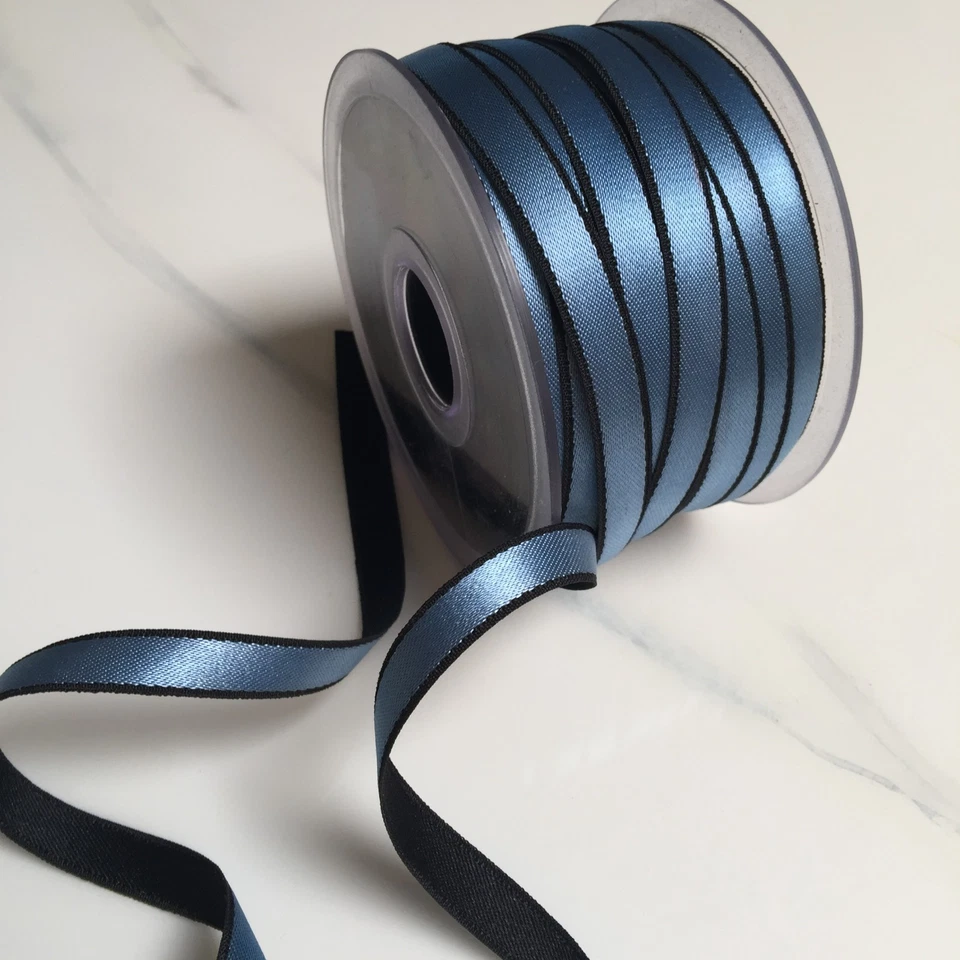 10 ярдов атласная вискозная лента 1/4 дюйма двусторонняя синяя/черная - Изображение 3 из 4
