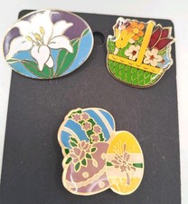 Lot of 3 Spring Easter Themed Enamel Collectible Lapel Pins Easter Eggs, Lilly