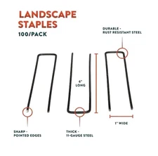200 - 6 in. Heavy Duty Steel Garden Staples for Weed Barrier Landscape Fabric OB